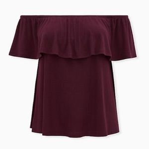 BURGUNDY PURPLE TEXTURED OFF SHOULDER TOP